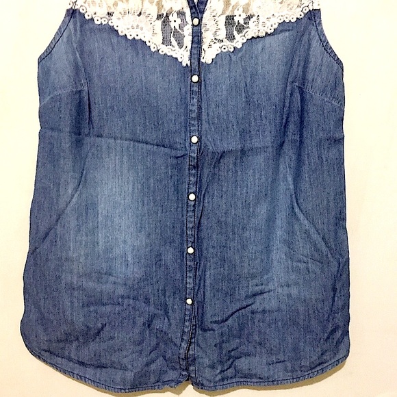 🌷NWOT Jessica Simpson Denim & Cream Lace Top (S) - Picture 5 of 10